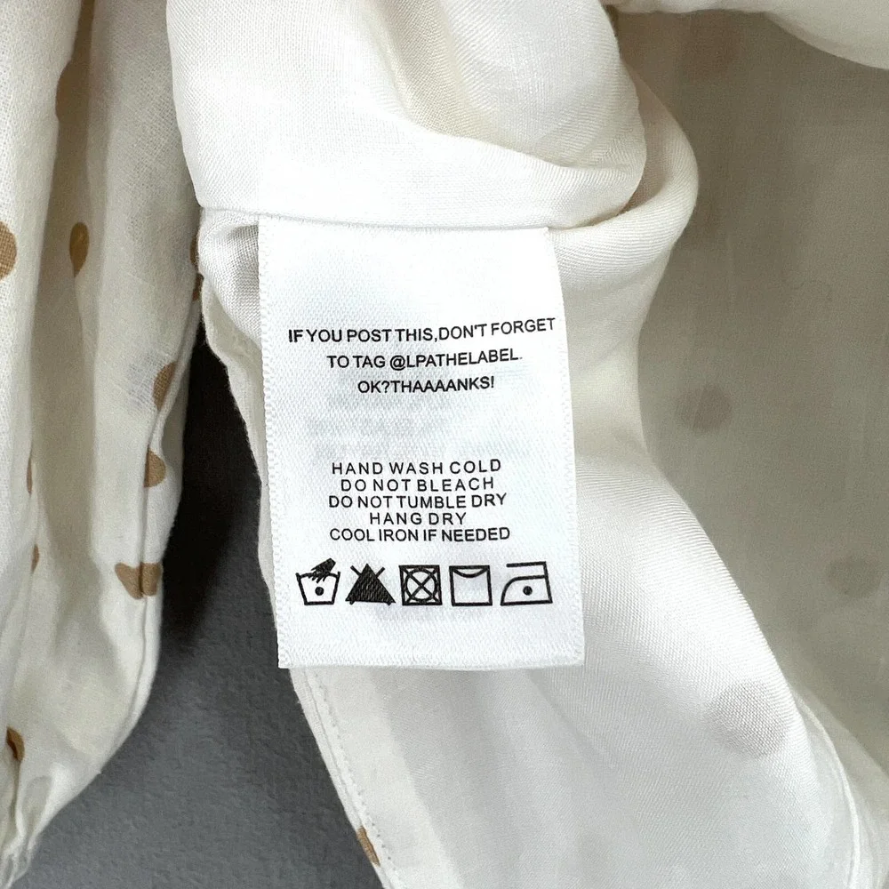 LPA Shirt Womens Medium White Linen Puff Sleeve Crop Top Button Front Polka Dot - Picture 11 of 14